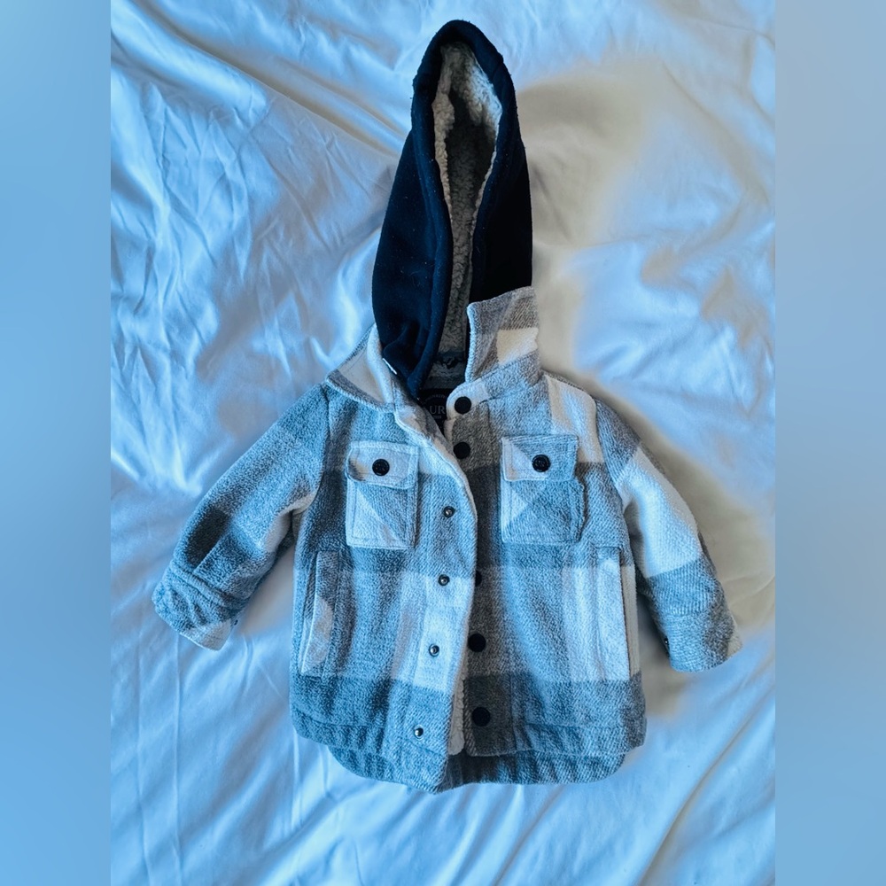 Urban Republic Plaid Hooded Jacket for Kids w/ removable hood 6-9m